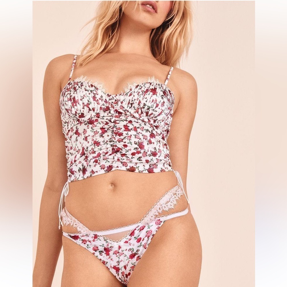New! SET For Love and Lemons Melrose Bustier and Panty rose floral 31302